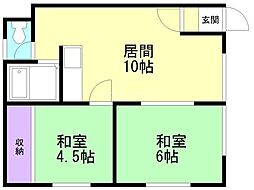 コーポ旭 2LDKの間取図画像
