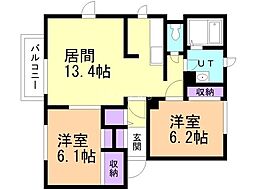 オークヒルコートA 2LDKの間取図画像