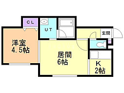 サークル1澄川A棟 1LDKの間取図画像
