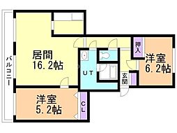 KDマンション-1 2LDKの間取図画像