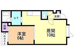 オータム里塚 1LDKの間取図画像