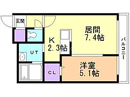 ミカーサ学園前 1DKの間取図画像