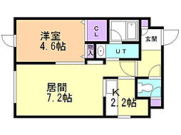 ブランノワール中の島 1LDKの間取図画像