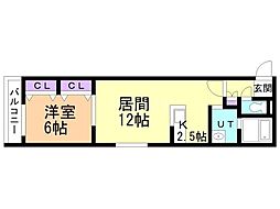 ateenahiragisi 1LDKの間取図画像