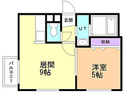 グランディール月寒1-9 1LDKの間取図画像