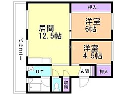 ビレッジハウス川沿4 2LDKの間取図画像