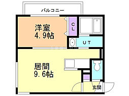 F・WORKS水車町 1LDKの間取図画像
