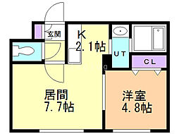 グランメール月寒EAST 1LDKの間取図画像