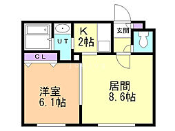 シャトー平岸 1LDKの間取図画像
