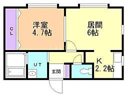 ブリシャール 1DKの間取図画像