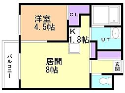 アスウェル美園フレット 1LDKの間取図画像