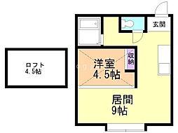 アルヴィータ月寒東 1DKの間取図画像