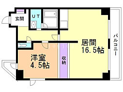 中の島1・1マンション 1LDKの間取図画像