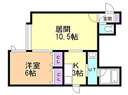 エルクオール澄川 1LDKの間取図画像