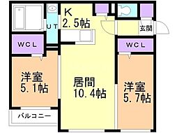 K・I・M美園 2LDKの間取図画像