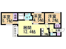 ヴェリタス澄川 3LDKの間取図画像