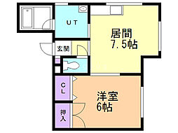 リバーサイド2 1DKの間取図画像