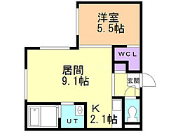エルキューブ学園前 1LDKの間取図画像