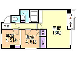 サニーヒルズ2番館 2LDKの間取図画像