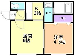 クレセア学園前 1LDKの間取図画像