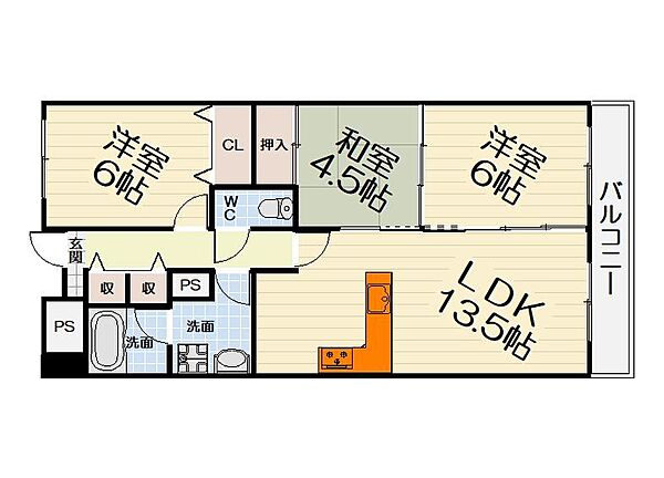 大阪府高石市羽衣1丁目(賃貸マンション3LDK・3階・62.15㎡)の写真 その2