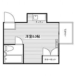 桝嘉ハイツ 1Kの間取図画像