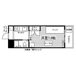 ヤングヴィレッジ三山木 2階ワンルームの間取り