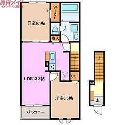 ひよこのいえ　いち 2階2LDKの間取り