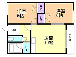 フラワーハイツ 2LDKの間取図画像