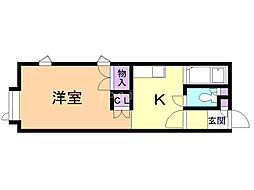 バレンタインハウスイースト 1Kの間取図画像
