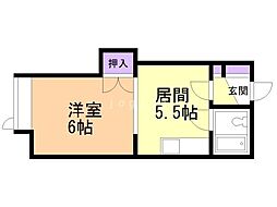 ラ・シエル芦野 1DKの間取図画像