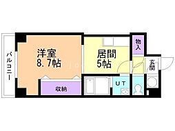 レジデンス黒金 1DKの間取図画像