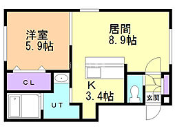 キュア 1LDKの間取図画像