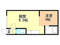 パークサイドO 1LDKの間取図画像