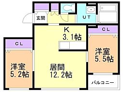 グレイスティアラ 2LDKの間取図画像