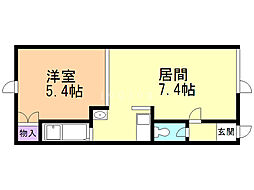 リバーサイドパレス 1DKの間取図画像