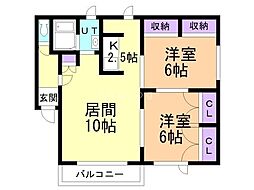 サウス・ウインド新富士 2LDKの間取図画像