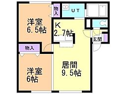 メゾンボヌールB館 2LDKの間取図画像