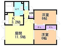 ハイセレール恵 2LDKの間取図画像