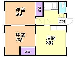 横山マンション 2DKの間取図画像