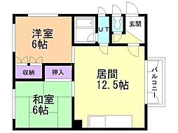 拓穂ハイツ 2LDKの間取図画像