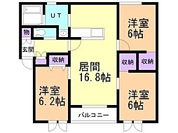 プリマワカマツB 3LDKの間取図画像