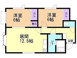 リリーコーポ 2LDKの間取図画像
