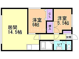愛国パールハイツ 2LDKの間取図画像