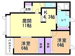 リリーコーポ 2LDKの間取図画像