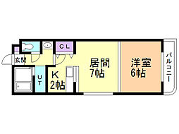 クレステージ若竹 1DKの間取図画像