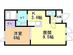 エスポワール城山 1LDKの間取図画像