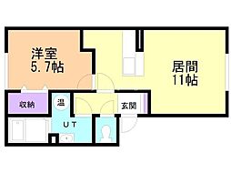 ハイツハピネスA館 1LDKの間取図画像