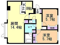 グラン・クリスタル 2LDKの間取図画像