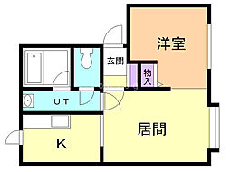 パリエ壱番館 1DKの間取図画像